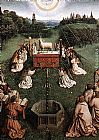 Jan Van Eyck Canvas Paintings - The Ghent Altarpiece Adoration of the Lamb [detail centre]